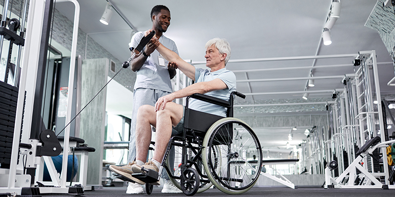 Senior Patient in Wheelchair at Rehabilitation